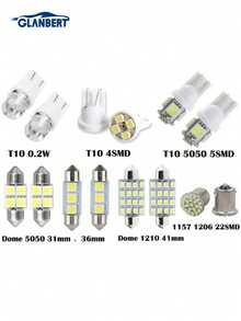 GLANBERT 42/24/14入 LED 車內燈 T10 T5 1156 6000K SMD 白色室內燈泡，可替換車牌燈/閱讀燈燈泡 - 白色 - 查看 6