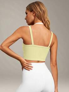 VVX Color-Blocked Workout Tops For Women Sexy Spaghetti Strap Backless Cropped Yoga Top, Suitable For Gym And Everyday Wear In All Seasons - Yellow - View 3