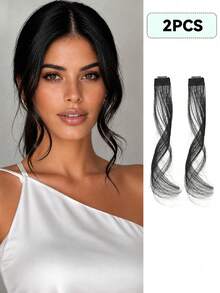 Black Air Bangs, 2pcs Clip-In Bangs & Side Bangs Set, Long Sideburns, Clip-In Bangs With Sideburns Synthetic Wig Long Dragon Beard Bangs Wig 10 Inch And 14 Inch, Halloween - Black - View 12