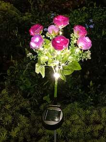 New Solar Powered Rose Flower Light, Outdoor Waterproof LED Ground Insert Lawn Lamp For Garden Decoration, 2 Styles Available, 1pc - Multicolor - View 14