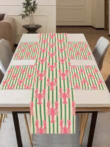 1pc Fresh Contrast Color Lobster Pattern Printed Linen Table Runner, Placemat, Suitable For Holiday, Party, Birthday, Dinner, Kitchen, Dining Room Table Decoration, Shoe Cabinet Storage Cabinet Cover, All Season Room Decoration, Home Textile Decoration Table Runner, Placemat - Multicolor - View 3