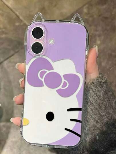 SANRIO Fashionable New Korean-Style 3D KT Cat Phone Case Compatible With Apple 16 Pro Max, 15, 14/13/12, 11, XS Max, 17/8 Plus, Cute Cat Ears, Shockproof Transparent Protective Cover, Novel Design