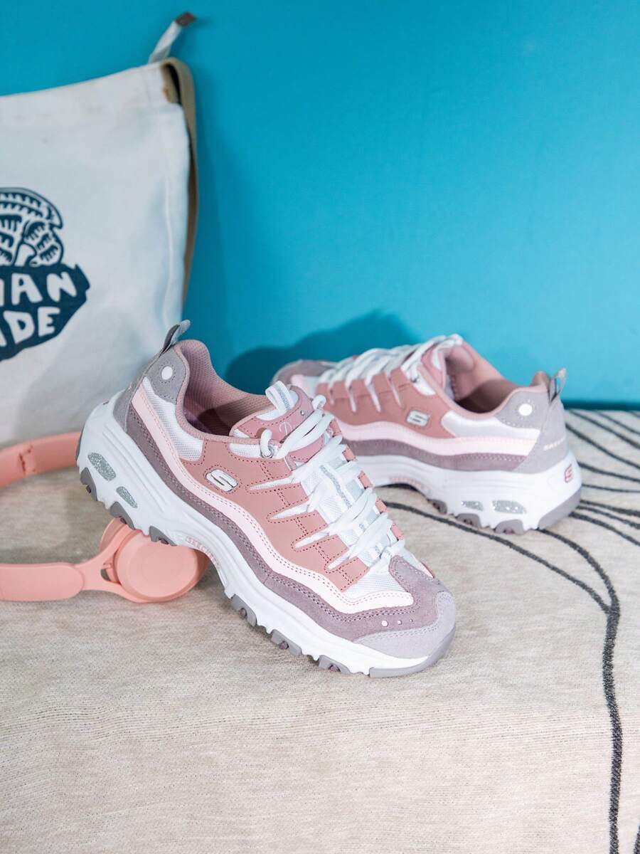 Skechers 女士D'LITES系列时尚系带运动鞋,2026夏季新款厚底撞色熊猫休闲鞋 13141-PKPR - 13141-PKPR - 查看 1