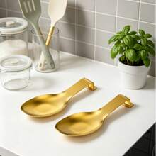 2pcs Thick Stainless Steel Spatula And Spoon Holder, Food Clip And Spoon Storage Pad For Hotels And Restaurants, Small Heat-Resistant Storage Tool For Kitchen Countertops - Multicolor - View 8