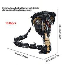 1036pcs Movable Joint Robot Snake Building Block Set, Flexible Poseable Mechanical Snake Model, High Difficulty Creative Collectible Building Toy, Ideal Gift For Teens And Adults 14+ - Multicolor - View 10