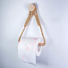 Rustic Hemp Rope And Wooden Stick Toilet Paper Holder - Wall-Mounted, Self-Adhesive, Decorative Bathroom Tissue Dispenser With Macrame Design, Toilet Paper Storage - Multicolor - View 9