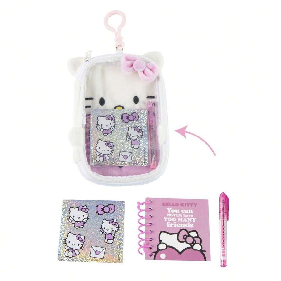 Hello Kitty Cerdá 女孩毛絨文具套裝 - 帶背包夾的鉛筆盒、迷你筆記本和粉紅色鋼筆,閃亮設計,官方授權,開學禮物 - 選項 2 - 查看 1