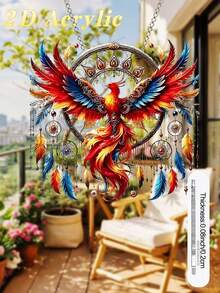 2D Flat, 1pc Bohemian Phoenix Feather Dream Catcher - Outdoor Decor, Garden Decor, (15cm/5.9inch) Sun Catcher, Home Decor, Room Decor, Yard Decor, Patio Decor, Back To School, Wedding Decor, Valentine's Day, With Colorful Feathers And Beads, Perfect For Garden, Perfect Housewarming Gift For Nature Lovers, Home Decor | Elegant Dream Catcher | Acrylic Structure - Phoenix Pendant - View 3