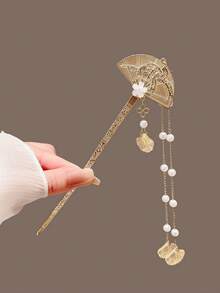 1/2pcs Women's New Rocking Fan Pearl Tassel Hair Clip Round Disc Hair Accessory - Multicolor - View 2