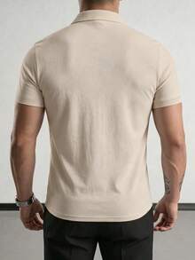 Men's Solid Color Half-Zip Casual Versatile Commute Travel Short Sleeve Polo Shirt - Apricot - View 3