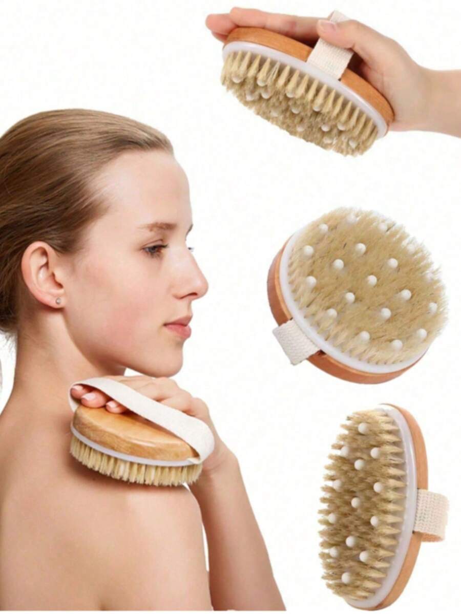 Natural Bristle Body Exfoliating Bath Brush,  Scrubber For Shower, Wet  Dry Dual Use Skin Care Scrubber, Spa Daily Bath Tool, Portable Home Travel Body Cleansing Brush For Back To School Season - View 1