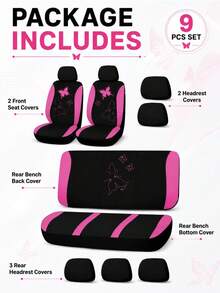 Butterfly Pattern Car Seat Covers Full Set – Universal Fit For SUV/Sedan/Van (5 Headrest Covers + 2 Front Seat Covers + 2 Rear Seat Covers) | Airbag Compatible, Stylish & Practical - Type a - View 7