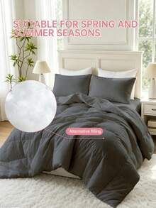 HONEYMOON 2/3pcs Plaid Quilted Comforter (Summer Thin Quilt) Set (2pcs Set = 1 Quilt + 1 Pillowcase; 3pcs Set = 1 Quilt + 2 Pillowcases) - 100% Polyester Fabric With Square Stitching, Lightweight & Cool, Soft & Breathable, Down Alternative Bedding, Pillowcases Without Filling, Machine Washable, Super Comfortable For Summer, Suitable For Sweaty People To Stay Cool - T F Q K Sizes For Home And School Dorms, Back To School Essential, Dark Gray - Dark Grey - View 7