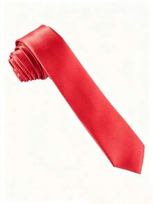 1PC Men's Solid Color Tie, Business Formal Narrow Tie (4cm) - Red - View 2