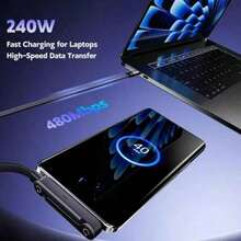 1pc 240W Fast Charging Cable With Stand, Say Goodbye To Wrist And Neck Discomfort! Built-In Foldable Stand, USB C-To-Type-C/Lightning Fast Charging Cable, Compatible With IPhone Series, Series And Other Android Devices, Suitable For Phone/Tablet/Laptop And Other Multiple Devices - 彩色 - 查看 7