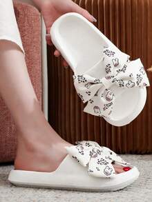 Pantuflas suaves con suela gruesa antideslizante con lazo y estampado de conejo, para verano - Blanco - Ver 5