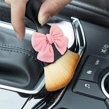 Highly Attractive Car Cleaning Small Brush, Pink Bow Creative Decoration, Soft Bristles Won't Damage Car Paint And Interior, Efficiently Cleans Small Gaps In Car, Essential Cleaning Item For Women's Cars - Pink Bow Cleaning Brush - View 5