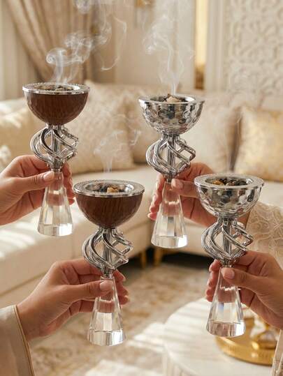 1pc Iron Incense Burner, Matte Metal Bakhoor Incense Burner, Wood Grain Finish With Hammered Bright Silver Metal And Crystal Cone Base, Party And Holiday Decoration, Back To School Gift, Living Room Accessory, Valentine's Day Gift, Graduation Gift/Saudi Arabia, National Day, Wealthy, Hallway Decoration, Bedroom Home Decor, Living Room Decoration And Accessories, Room Decoration Incense Burner