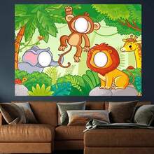 1pc Jungle Animal Backdrop, Monkey Lion Elephant Giraffe Role Play Party Game Photo Prop Decoration, Bonded Fiber Banner, Perfect Gift, Suitable - Jungle Animals - View 3