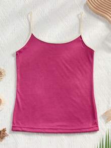 CELILIN Top de tirantes finos de color bloque minimalista, camisola acanalada de estilo coreano, top de capa interior versátil y favorecedor de ajuste ceñido - Rosa Fucsia - Ver 6