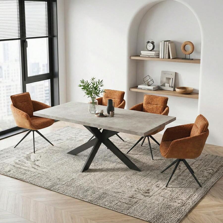 jiexi Modern Extendable Dining Table And Chairs Set, 130-170cm Rectangular Kitchen Table With Cross Metal Legs, Grey MDF Dining Room Table, Load 150kg For Living Room, Office - Brown - View 1