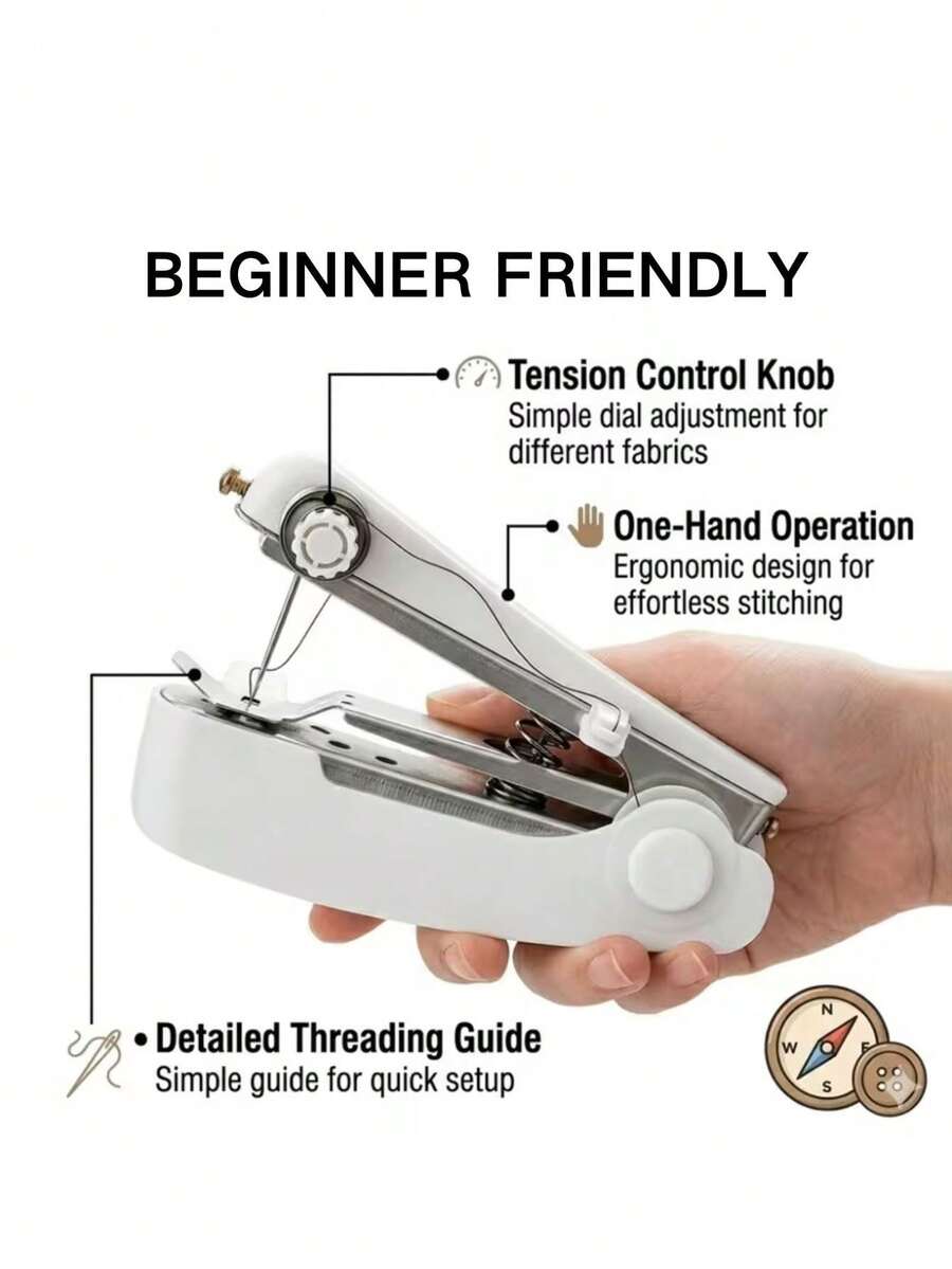 16pcs/Set [1 Machine + 15 Accessories] Portable Mini Handheld Sewing Machine, Suitable For Beginners, Home Emergency Repair, Lightweight Fabric Applicable, Portable Home Sewing Machine, White, Small Sewing Machine