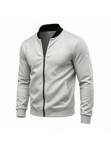 Minimalist Knit Baseball Jacket, Breathable Full Zip Sports Cardigan For Fitness And Running, Spring/Autumn - Black - View 7