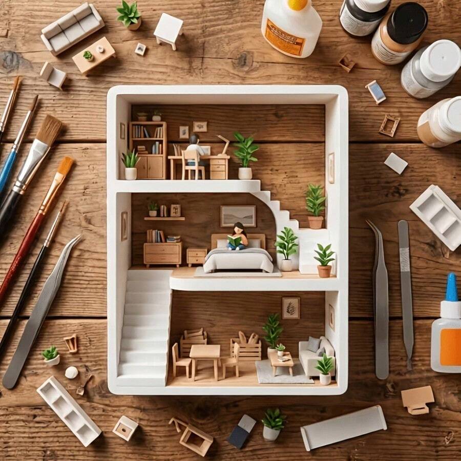 Miniature Scene Decoration Storage Rack, Realistic Miniature Display, Storage Shelf Decor, DIY Miniature Model Props, Model House Bathroom Scene Furniture, Living Room Scene, Bedroom Scene Decoration Display, Etc. Dollhouse Miniature Furniture - A - View 1