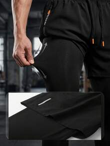 Men's 2-In-1 Spring/Autumn Football & Basketball Training Pants, Unique Print, Outdoor Running & Fitness, Drawstring Waist Sports Black - Black - View 10