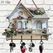 2D Plano, Impresión 2D Plana 2D Plano Mini Invernadero Decoración de Pared con Colgante de Llave de Madera Colorida, Decoración Elegante para el Hogar y la Habitación, Adecuado para Sala de Estar, Porche, Villa | Arte de Pared Multifuncional Estacional, Decoración de Porche, 2D Plano - Multicolor - Ver 5