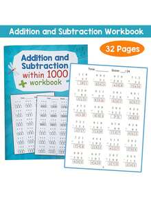 1 Book 32 Pages Addition Subtraction Multiplication Division Practice Book Within 1000, Math Learning Workbook, Math Activity Worksheet - Multicolor - View 5