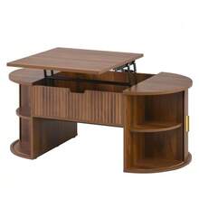 3-Piece Living Room Set, Coffee Table With Lift-Up Top, TV Cabinet, Sideboard, Sliding Doors, Vertical Ribbing, Wooden Feet, Gold Handles, Storage Space - Natural Color - View 10