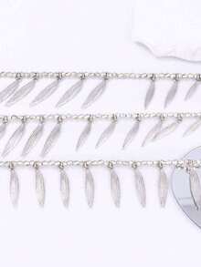 1pc Vintage Bohemian Multi-Layer Leaf Tassel Long Necklace, Made Of Antique Silver Metal Material, Suitable For Women To Wear, Perfect For Festival Occasions, A Highly Personalized Long Necklace, Suitable For Women, Very Suitable For Beach Vacation, Daily Travel Wear, Beach Accessories, Women's Summer Accessories, Summer Jewelry, Back To School Season Gift - Multicolor - View 8
