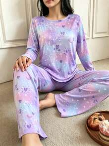 Women's Pajama Set Loungewear, Soft Comfortable Sleepwear & Pajama Pants, Autumn/Winter - Purple - View 1