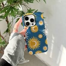 Phone Case: Vintage Sun Moon Star Pattern  Style Glossy Film Case Double-Layer Drop-Proof Full Coverage Protective Case For IPhone 17/16/15/14/13/12/11 Pro Max/X/XS/XR/Air/Plus - 白色 - 查看 5