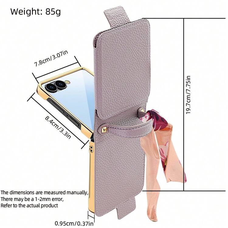 VIETAO Bow Design Mirror Faux Leather Flip Phone Case Compatible With Samsung Galaxy Z Flip 8 7 6 5 4 Electroplated PC Protective Shell - Black - View 9
