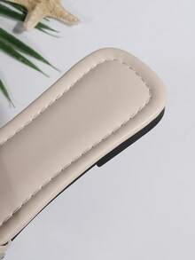 2026 Summer New Fashion Square Toe Casual Mule Open Toe Versatile Beach Soft Sole Comfortable Fairy Rhinestone Flat Slide Sandals For Women - Beige - View 10