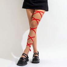 1 Pair Elastic Cross Strap Sexy Leg Sleeves And Garter Belt Designed For Halloween And Music Festival Dancing, Can Be Used As Body Harness, Multi-Color Elastic Cross-Back Leg Chain Vintage Style Body Chain Jewelry Decoration, Solid Color Role Play Tropical Thigh Decoration Leg Band, Multiple Colors Available, Dance Costume Accessories, Halloween Costumes Women, Costume, Ballet, Dance Outfit, Dance Stuff, Dance, Carnival Outfits Women - Multicolor - View 2
