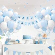60pcs Blue And White Balloons Set,Clear Pearl White Light Blue Balloons For Bridal Shower Anniversary Graduation Wedding Birthday Party Decorations - Style 1 - View 5