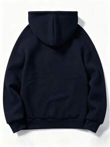 1pc Men's Solid Gray Long Sleeve Hooded Sweatshirt, Suitable For Daily Casual Wear And Gifting To Friends, Thin Style - Navy Blue - View 5
