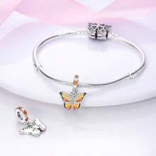 1pc S925 Sterling Silver Butterfly Pendant Bead, Multiple Gradient Colorful Enamel & Cubic Zirconia Butterfly Designs, Transparent Wings With Exquisite Rhinestones, Comes With Gift Box, Suitable For Bracelets & Necklaces, Romantic Girly Style, For Handmade DIY Jewelry Making & Daily Gift Wearing - Multicolor - View 5