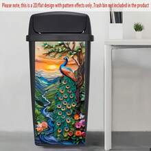 1pc Large 14.57x32.28 Inch Waterproof PVC Trash Can Sticker - Vibrant Peacock And Natural Landscape Pattern Art Decal, Suitable For Trash Cans, Walls, Kitchen Decor - Durable Home Decoration, Trash Bin Decor | Natural Scene Decal | Durable Sticker - A - View 4