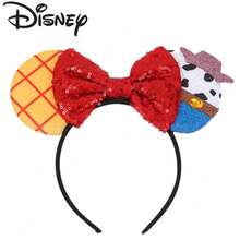 Disney Woody & Minnie Mouse Ear Headband, Red Sequin Bow With Denim Elements, Versatile Hair Accessory For Theme Park Travel And Photos - View 4