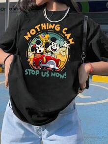 Disney Mickey & Minnie's Runaway Railway Print Cotton Short Sleeve T-Shirt, Disneyland, Summer Outfits For Women, Vacation Outfits Women, Daily Wear - 黑色 - 查看 1