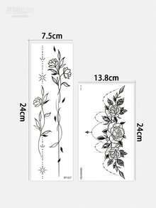 4pcs/2pcs/1pc Y2K Large Spine & Floral Temporary Tattoo Stickers, Waist & Abdomen Fake Tattoos, Waterproof Sweat-Proof Realistic Back Tattoos, Floral Spine Line Tattoo Stickers For Women, Matte Texture, Summer Bikini Style Floral Waist Spine Back Temporary Tattoos, Exquisite Dotted Plant Long Strip Waterproof Realistic Tattoo Stickers, Suitable For Vacation Beach Christmas & Music Festival - Black - View 6