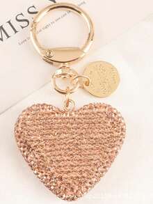 1pc Full Rhinestone Heart-Shaped Keychain, Women's Handbag Pendant, Solid Color Crystal Key Ring, Couple Heart-Shaped Keychain - View 17