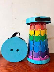 1pc Rainbow Telescopic Stool, Portable Plastic Folding Stool, Adjustable Height, For Outdoor, Train Queue, Fishing - Multicolor - View 9