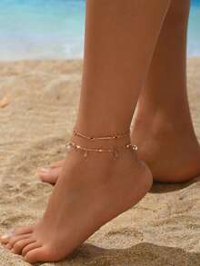 Summer Simple Red Bead Double-Layer Fringe Anklet - Stylish And Versatile Beach Resort Footwear - Multicolor - View 2