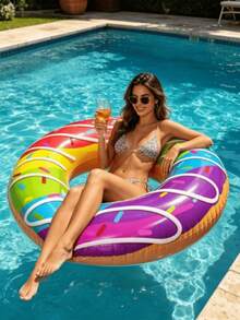 1pc Adult 90/120cm Inflatable Colorful Swim Ring, Heart-Shaped Sequin Swim Ring PVC Float Ring For Adults - Swimming Ring - View 1