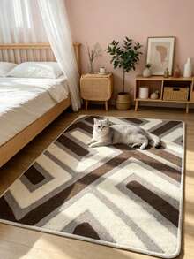 1pc French Luxury Cream Style Floral Diamond Pattern Thickened Carpet, Washable Living Room Rug, Home Decor, Kitchen Rug, Bathroom Rug - Multicolor - View 2